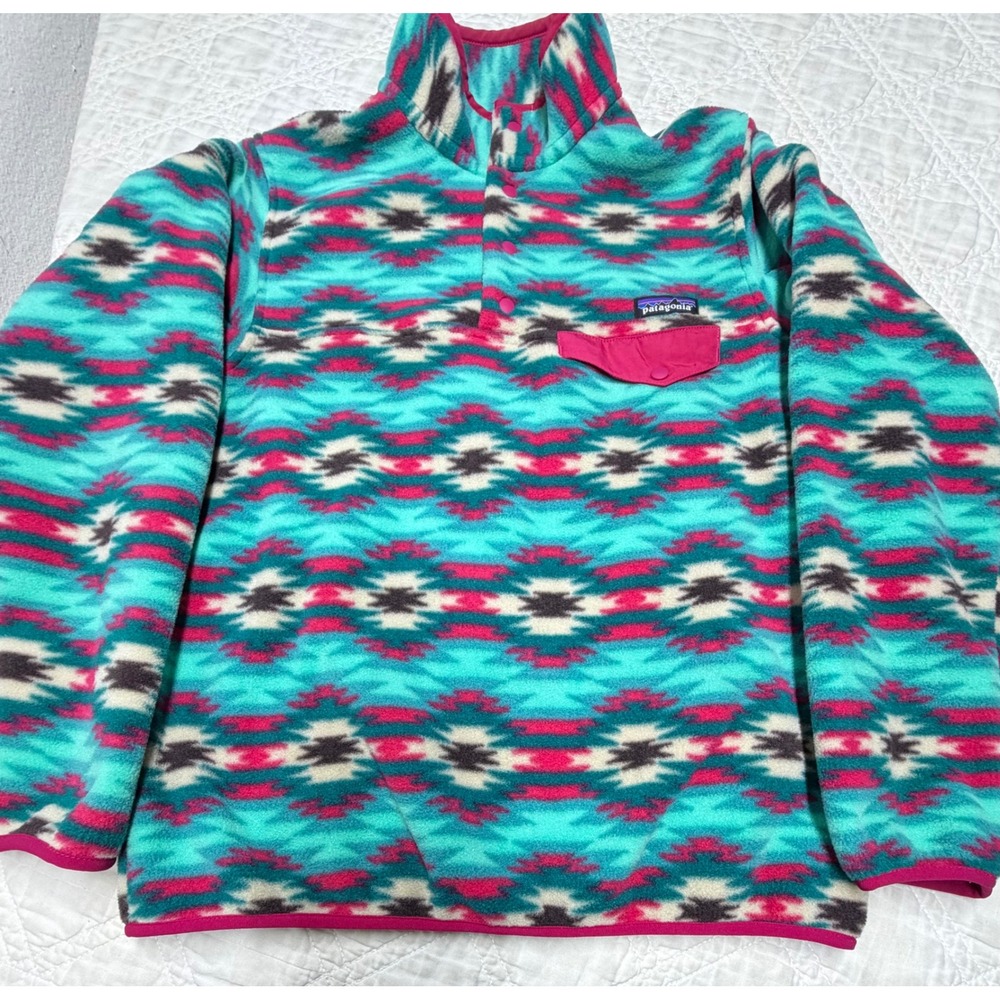 Patagonia Synchilla Fleece Pullover Womens Small Teal Magenta Aztec Geometric